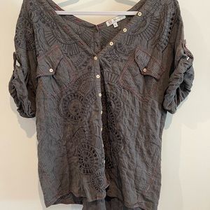 Johnny was 3J workshop grey embroidered button top